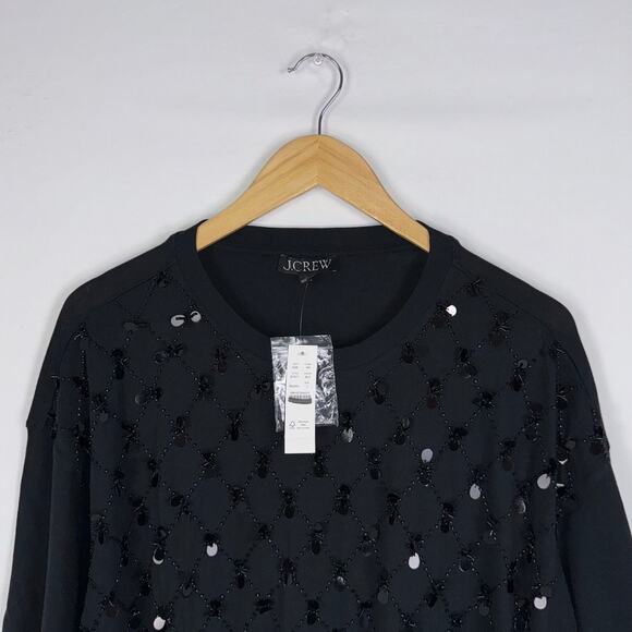 J Crew Womens Lattice Sequin Cropped T-Shirt Large Black Boxy Fit - Picture 4 of 10